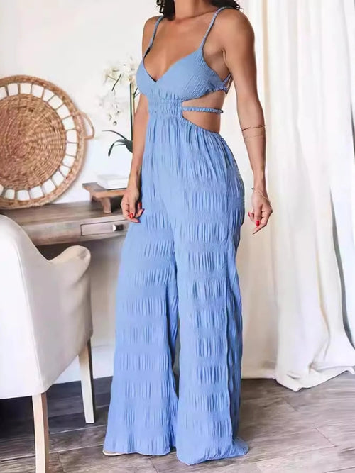 Cut-Out Wide Leg Jumpsuit: With Pockets