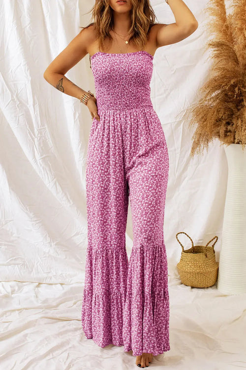 Smocked Printed : Wide Strap Jumpsuit