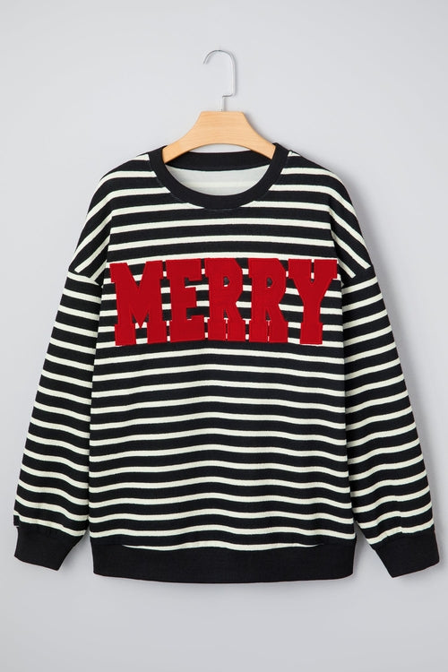 Christmas Stripe Contrast MERRY Drop Shoulder Sweatshirt
