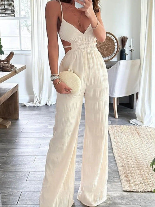 Cut-Out Wide Leg Jumpsuit: With Pockets