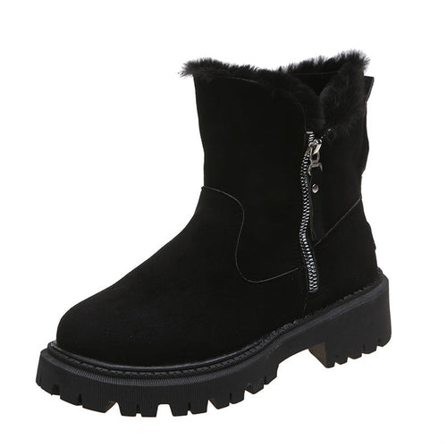 Thick Plush Snow Boots - Women Faux Suede Non-slip Winter Shoes