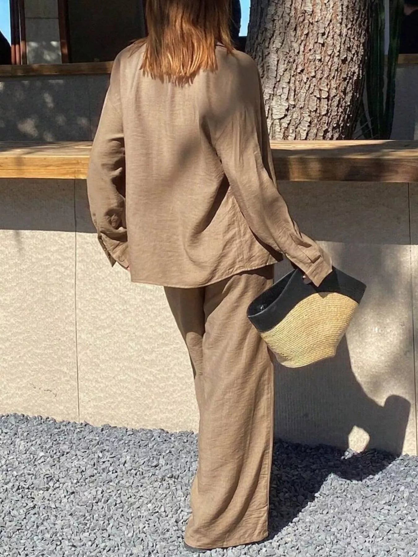 Full Size Relaxed Fit Button Up Shirt and Pants Two-Piece Set Plus