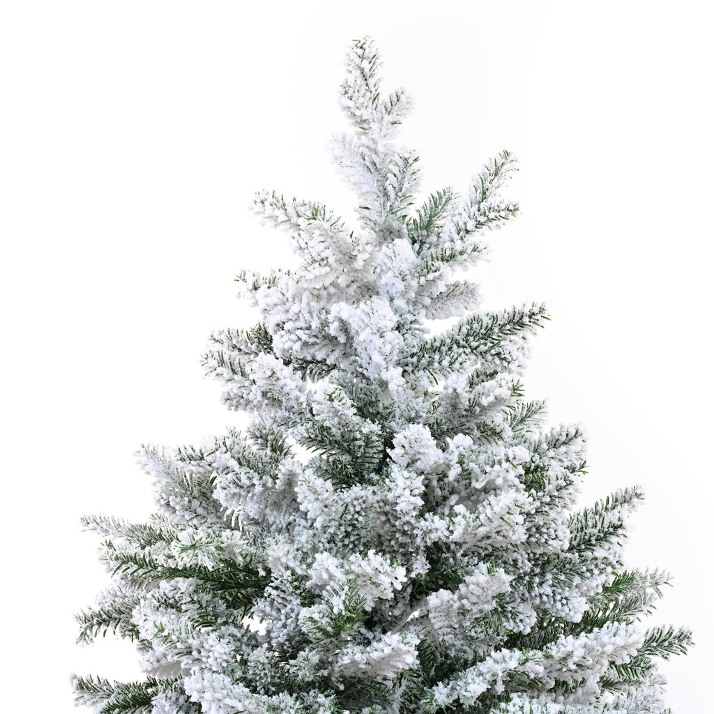 Premium 7FT Snow Flocked Hinged Artificial Christmas Tree with Fluffy