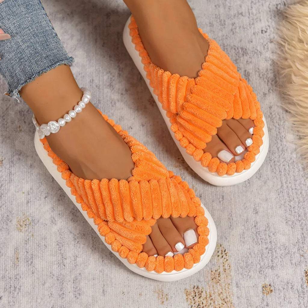 Crisscross Open Toe Platform Slippers