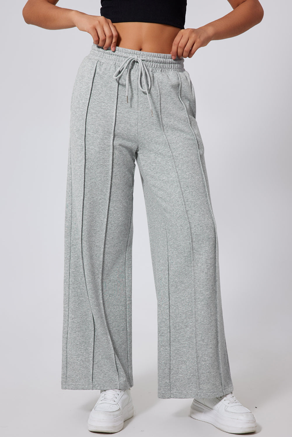 Solid Seam Drawstring Wide Leg Sweatpants