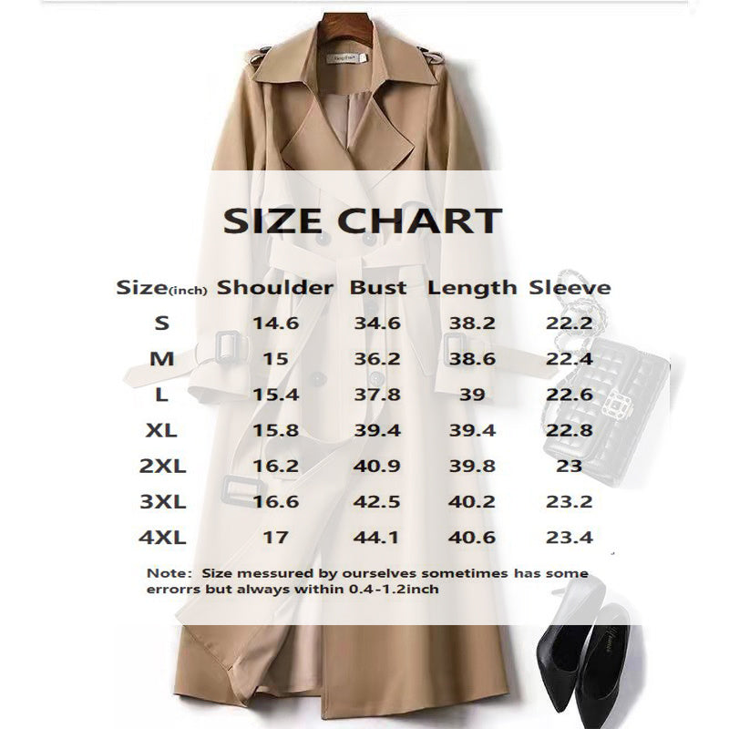Women's Classic Trench Coat, Solid Color Long Sleeve Belted Mid-Length