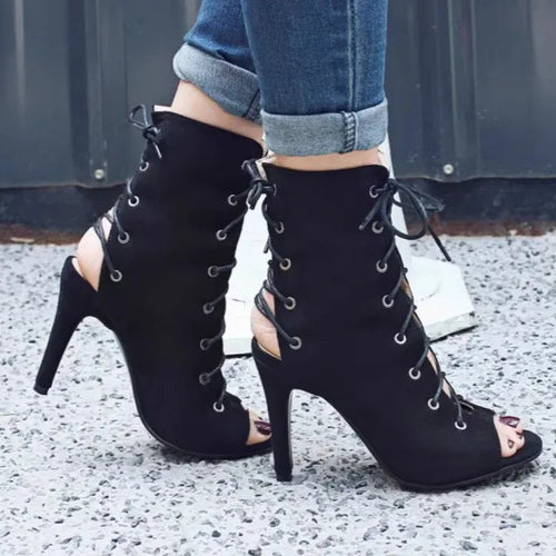 Peep Toe Lace-Up : High Heel Boots