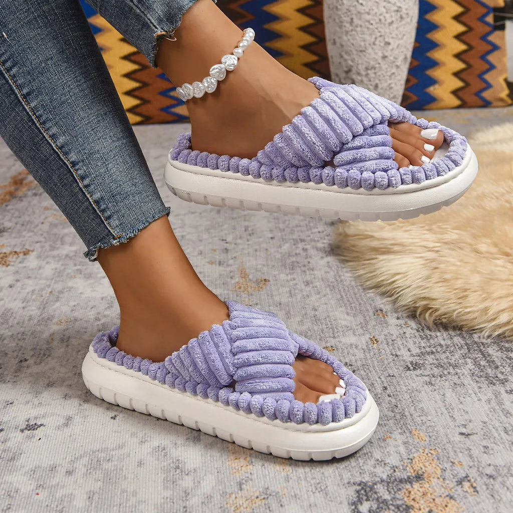 Crisscross Open Toe Platform Slippers