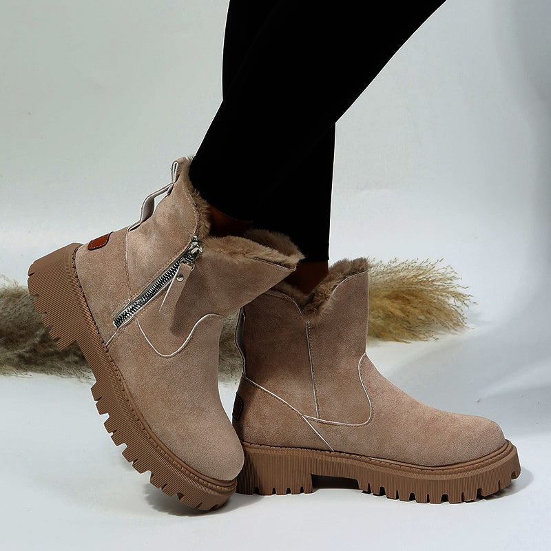 Thick Plush Snow Boots - Women Faux Suede Non-slip Winter Shoes