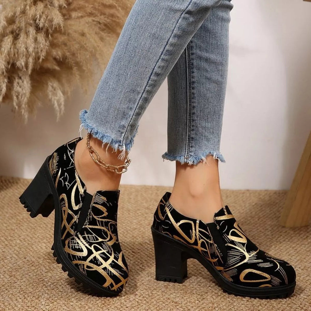 Round Toe Block : Heels Pumps