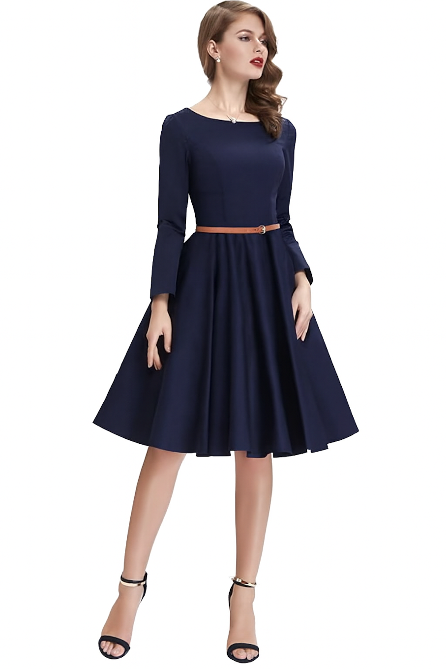 Women's A-line Dress-Navy (Size-L) | D06